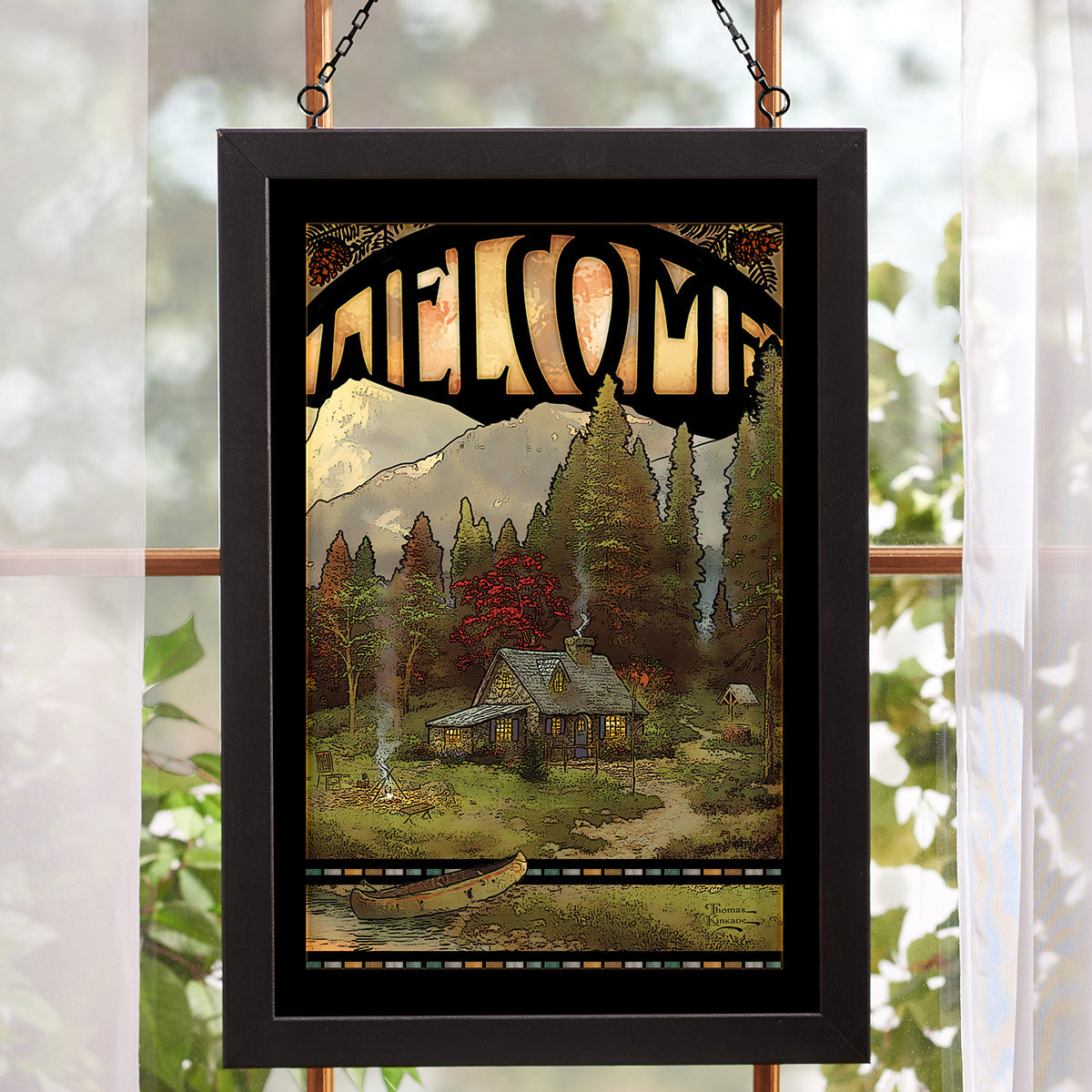 Cabin Welcome Stained Glass Wall Art