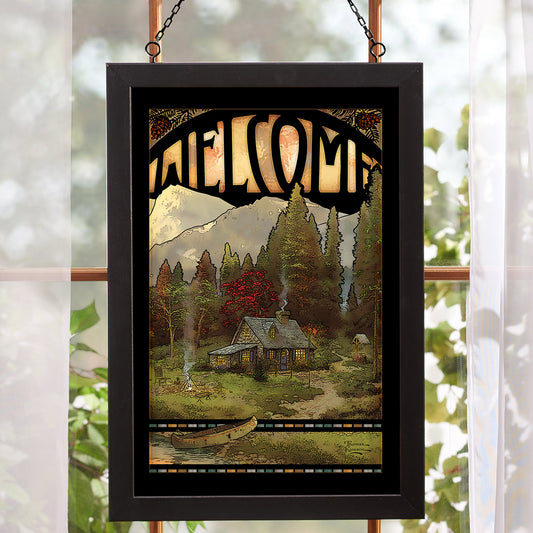 Cabin Welcome Stained Glass Wall Art