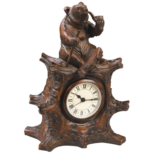 Bear with Pipe Black Forest Clock