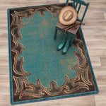 Western Stitched Turquoise Rug - 8 x 11