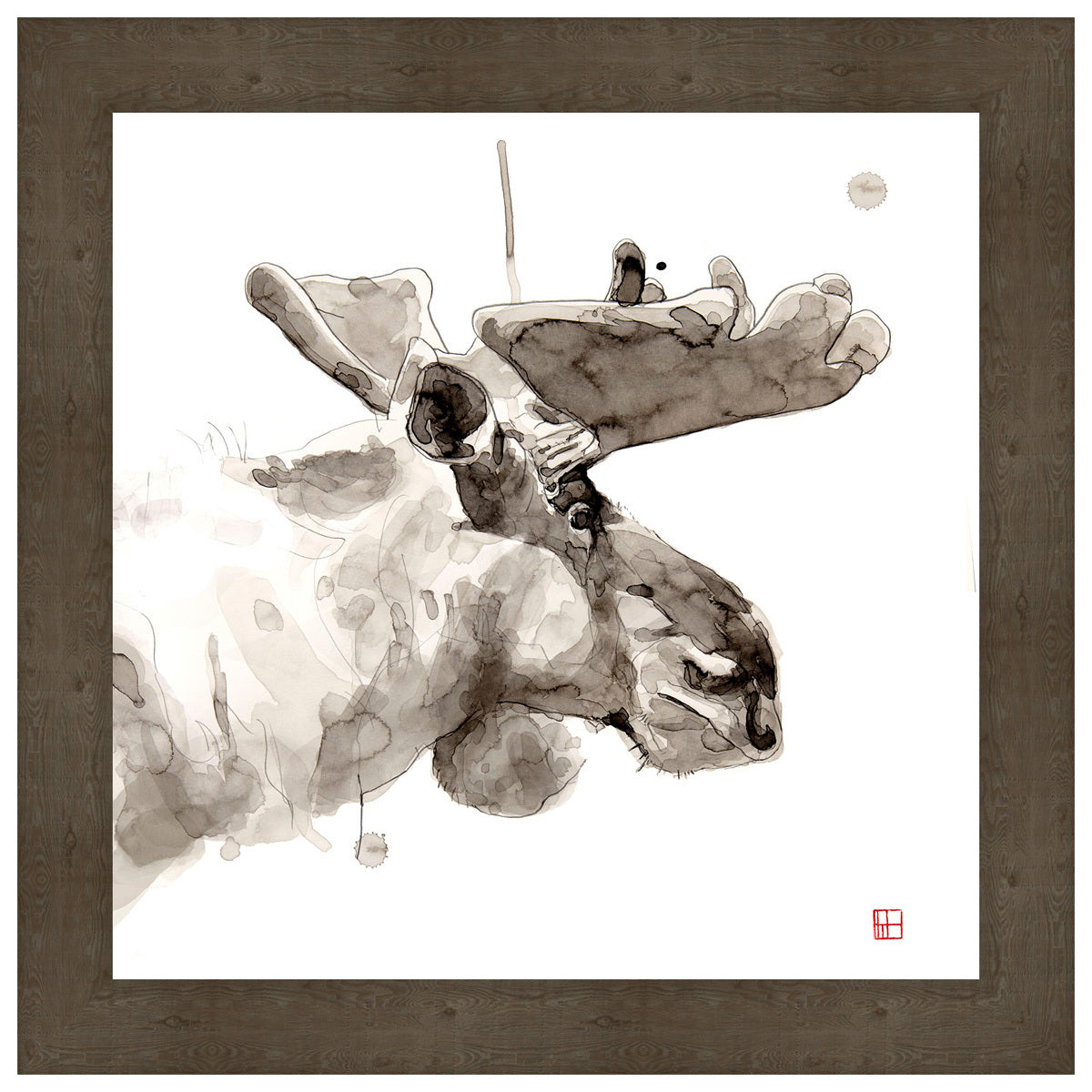 Watercolor Moose Framed Canvas
