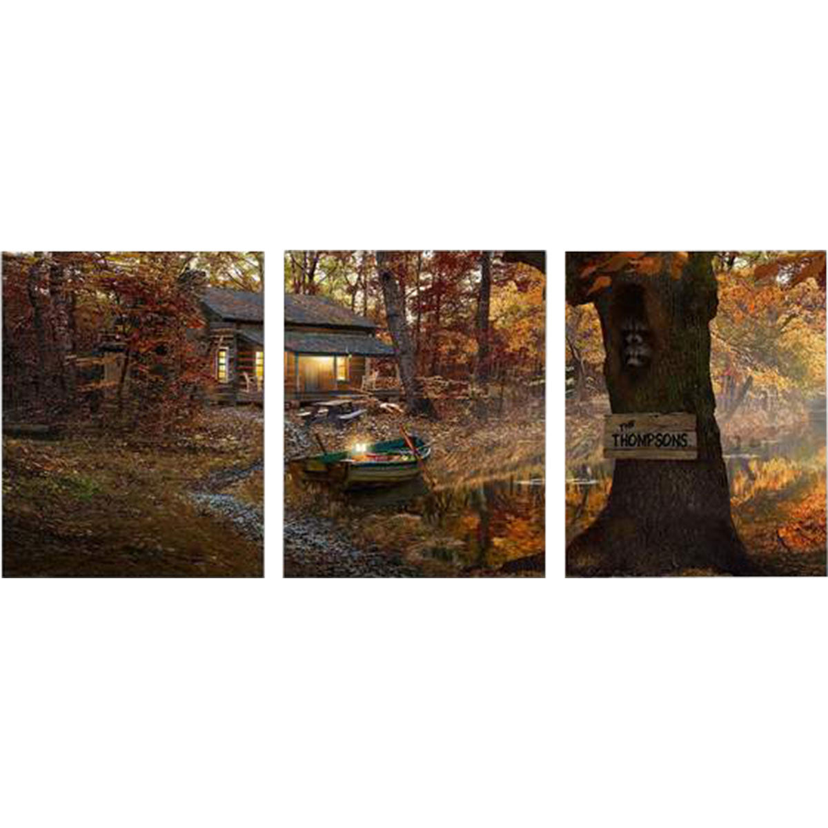 Personalized Lake Lodge Stretched Canvas Triptych - Small