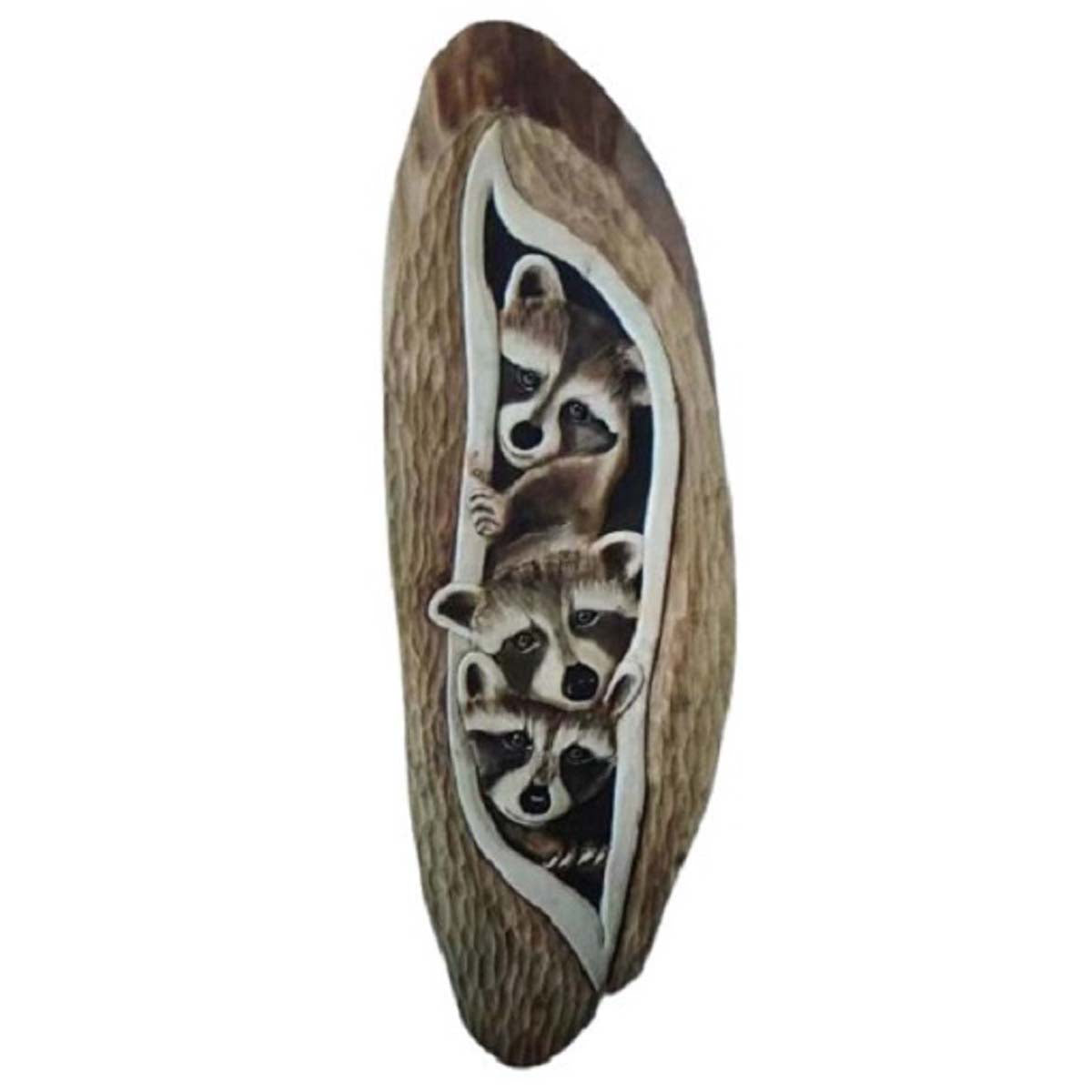 Peeking Raccoons Wood Wall Art