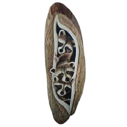 Peeking Raccoons Wood Wall Art