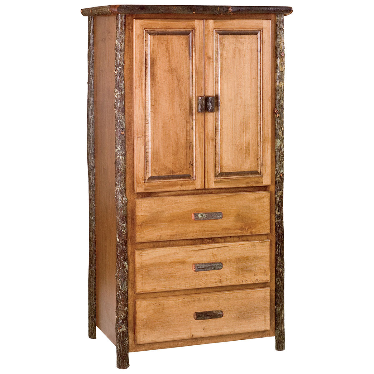 Hickory Log Three Drawer Armoire