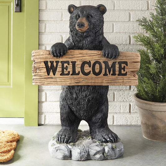 Welcome Sign Black Bear Sculpture - CLEARANCE