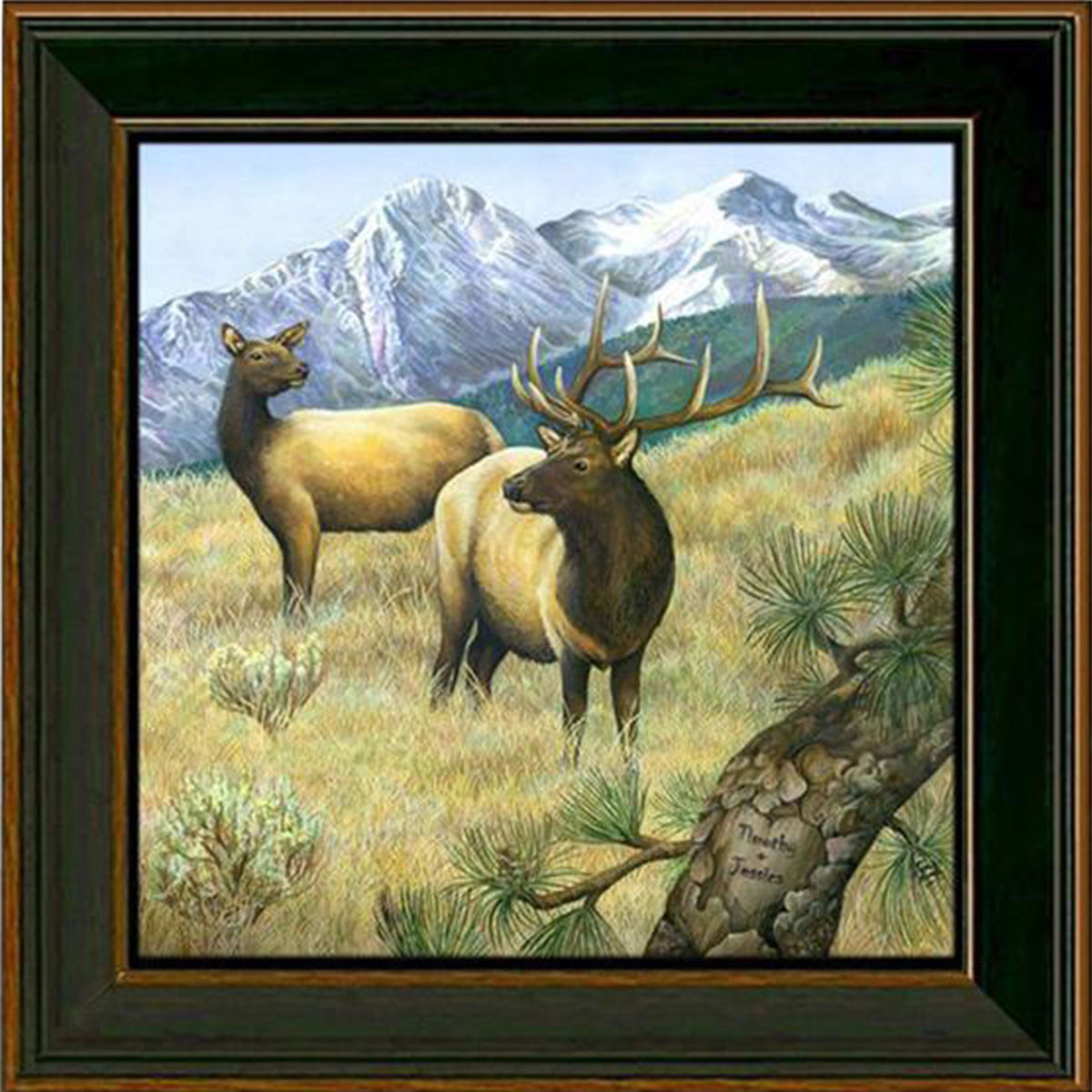 Mountainside Elk Personalized Framed Canvas - Large