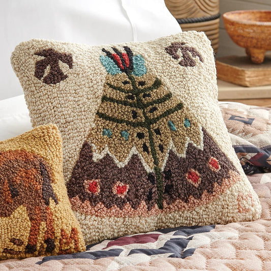 Tribal Teepee Hooked Wool Pillow