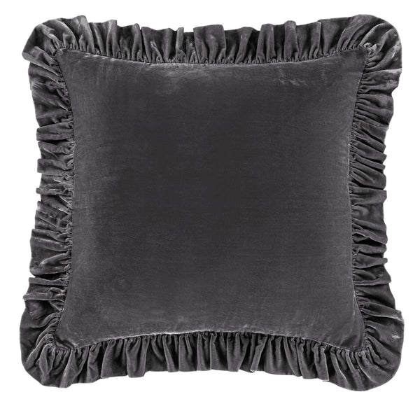 Azure Gray Velvet Ruffled Square Euro Sham
