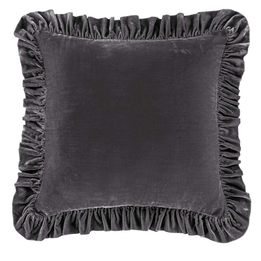 Azure Gray Velvet Ruffled Square Euro Sham