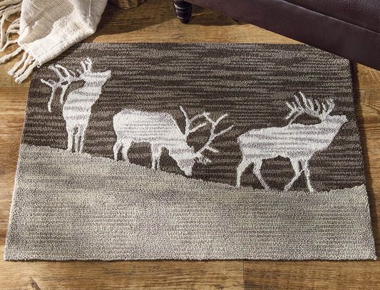 Roaming Elk Hooked Rug