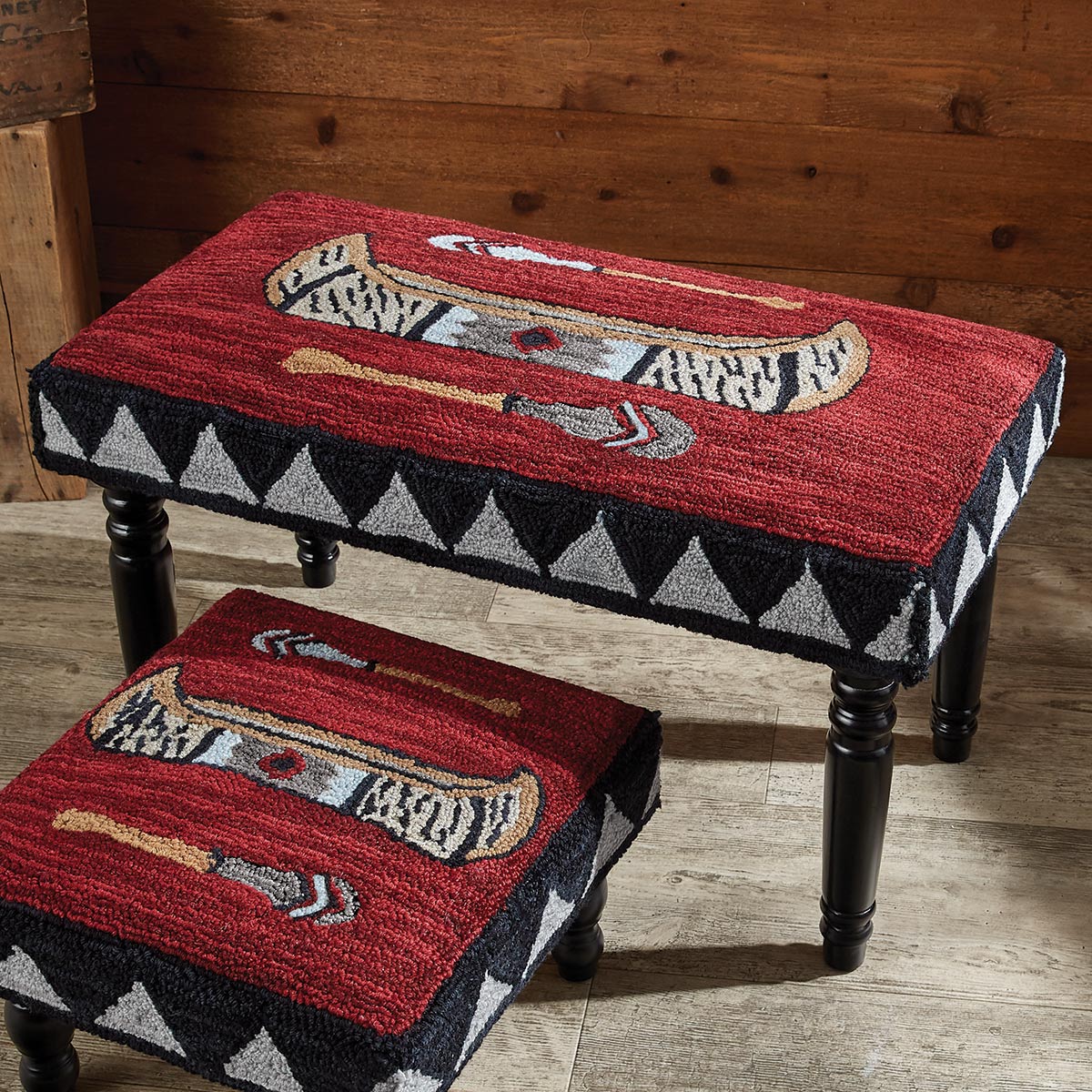 Canoe Trip Hooked Wool Bench