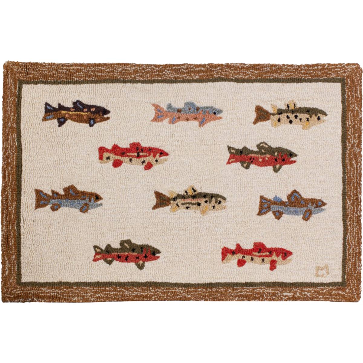 Trout School Hooked Wool Rug - 2 x 3