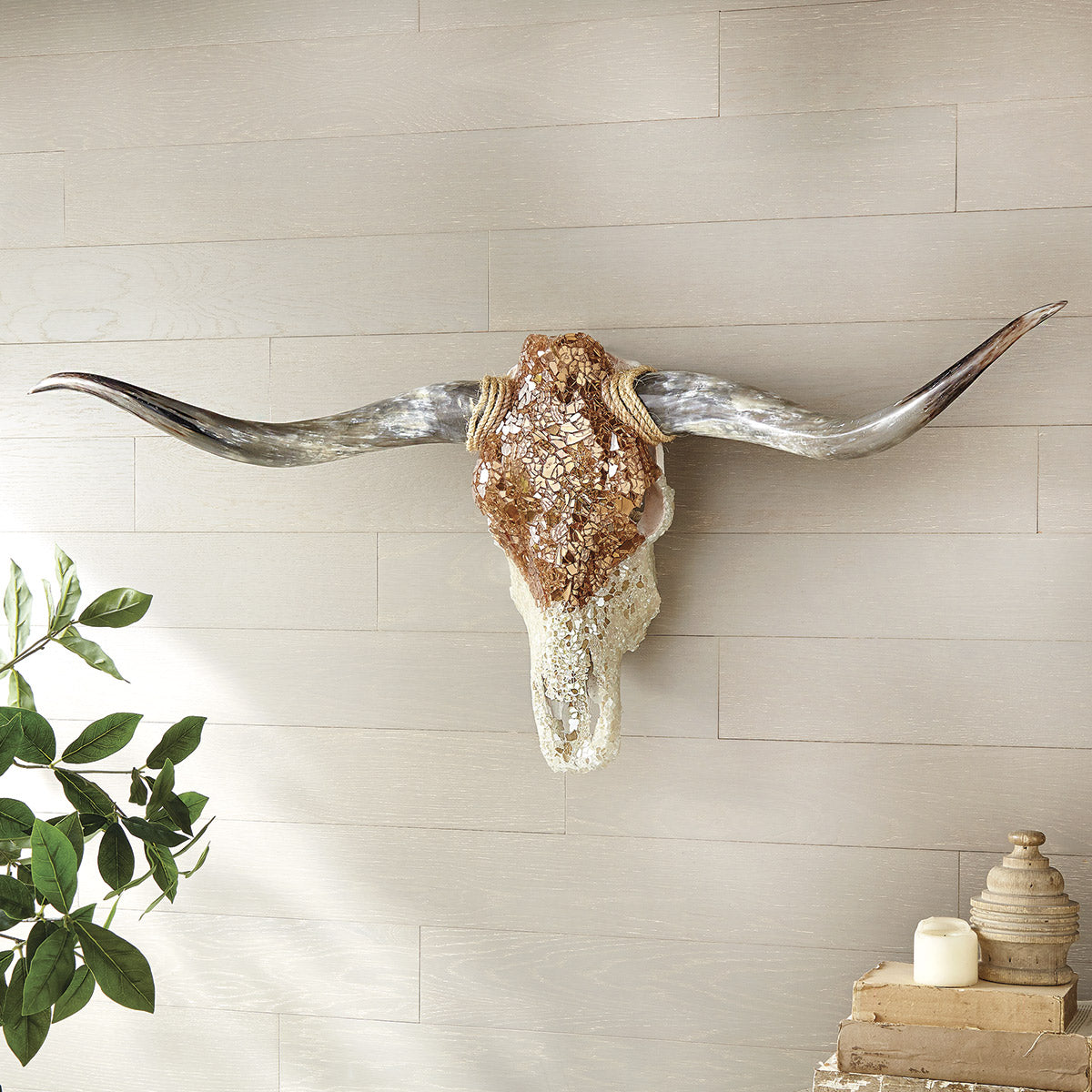 Authentic Longhorn Skull with Rose Gold Ombre Glass