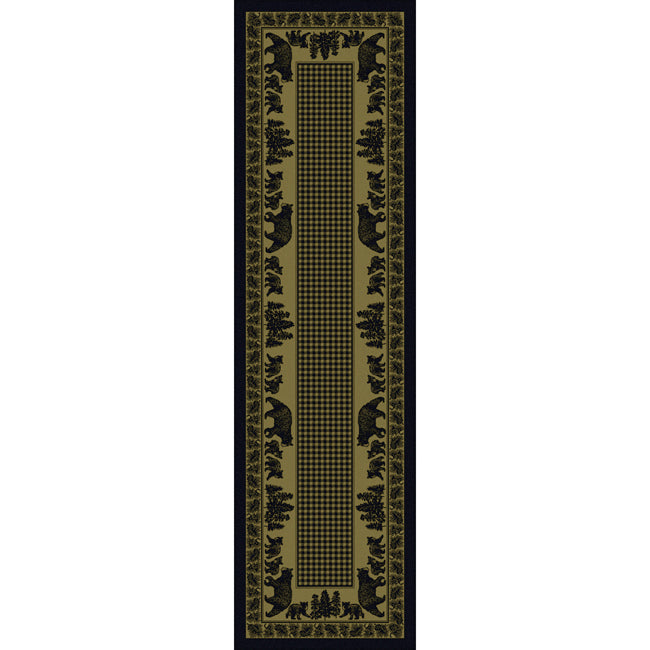 Big Sky Bear Family Green Rug - 2 x 8