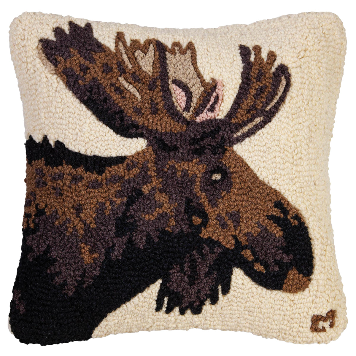 Moose Portrait Hooked Wool 18 x 18 Pillow
