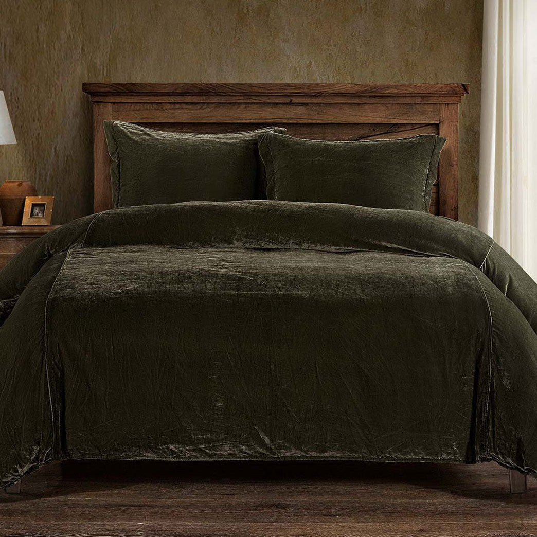 Green Velvet Duvet Cover Set - Queen