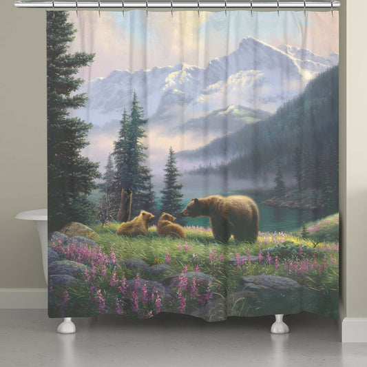 Mountain Cubs and Flowers Shower Curtain