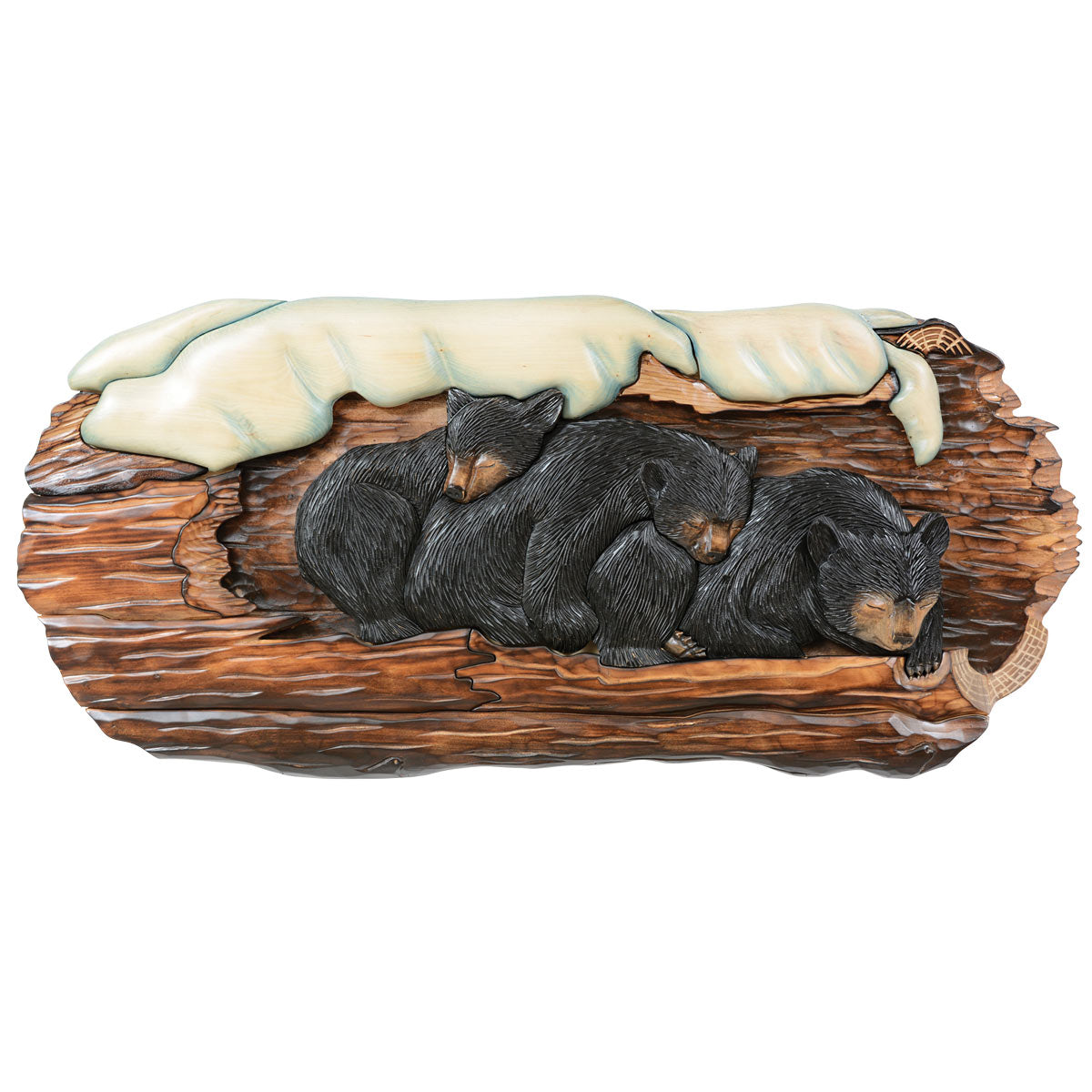 Hibernating Bears Carved Wood Wall Art