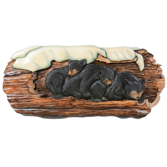 Hibernating Bears Carved Wood Wall Art