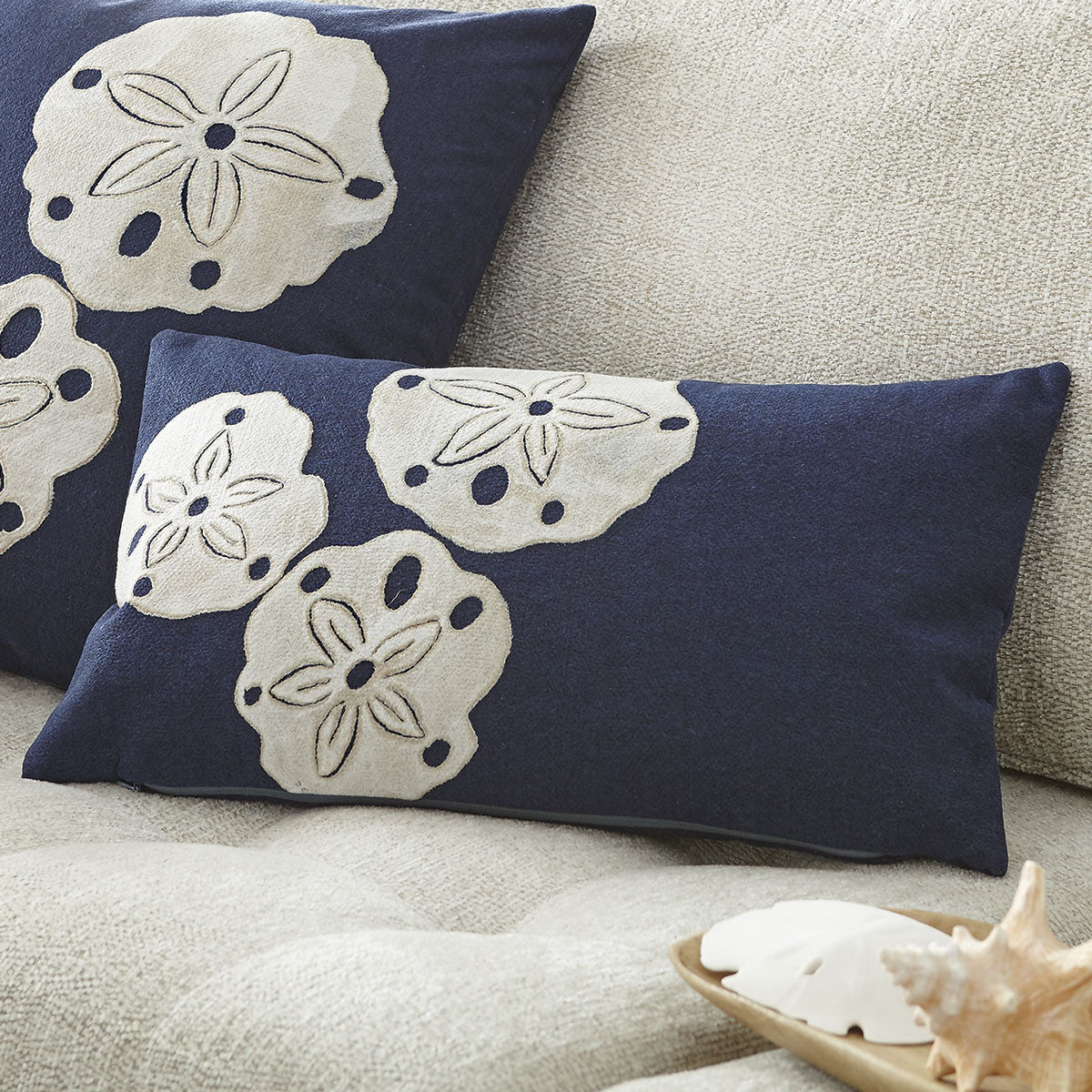 Sand Dollar Navy Pillow - 12 x 20 - OVERSTOCK