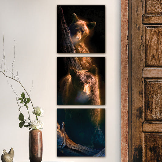Bear Mist Vertical Stretched Canvas Triptych