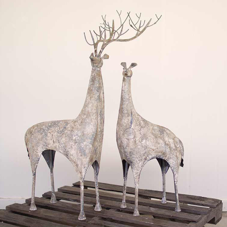 Abstract Metal Deer Statues - Set of 2