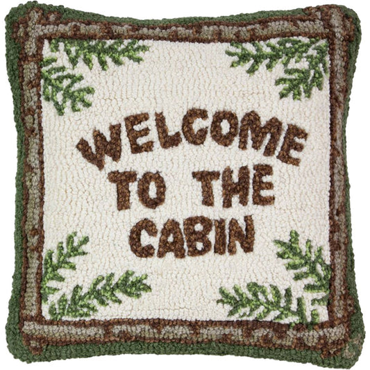 Welcome to the Cabin Hooked Wool Pillow - OUT OF STOCK