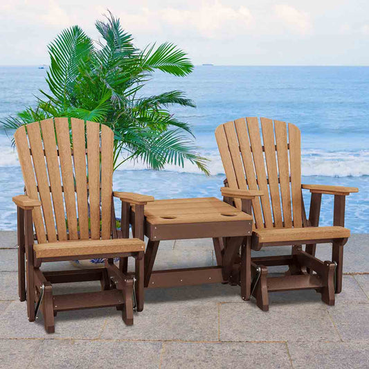 Kingston Adirondack Double Glider with Center Table - Cedar & Tudor Brown