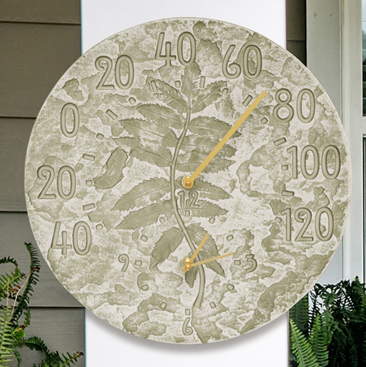 Leaves Indoor/Outdoor Wall Clock & Thermometer - Moss Green