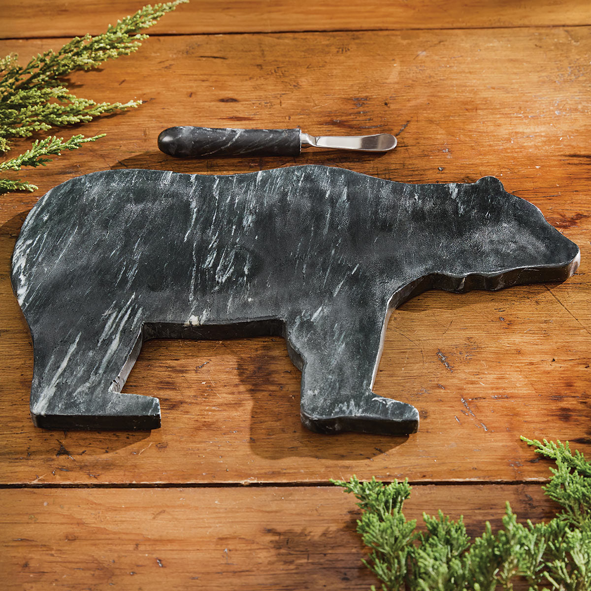 Bear Silhouette Marble Cutting Board w/ Spreader