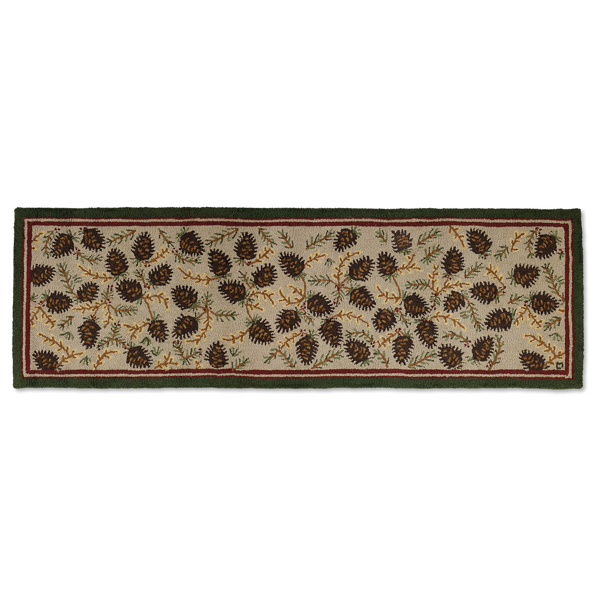 Northwoods Beige Cones Hooked Wool Runner