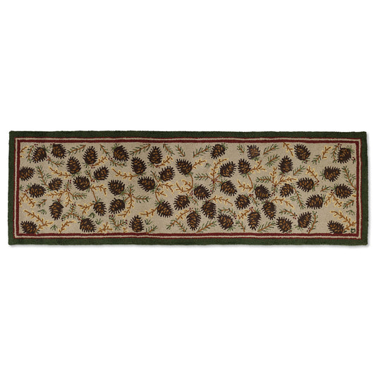 Northwoods Beige Cones Hooked Wool Runner