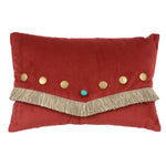 Red Velvet Turquoise Stone Pillow with Fringe