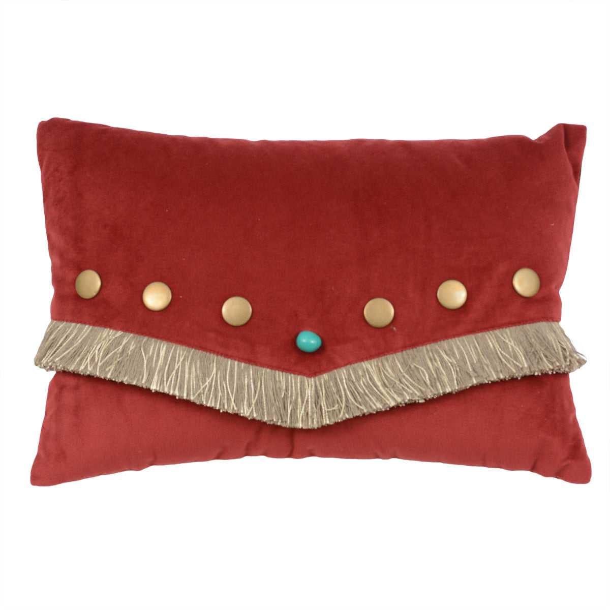 Red Velvet Turquoise Stone Pillow with Fringe