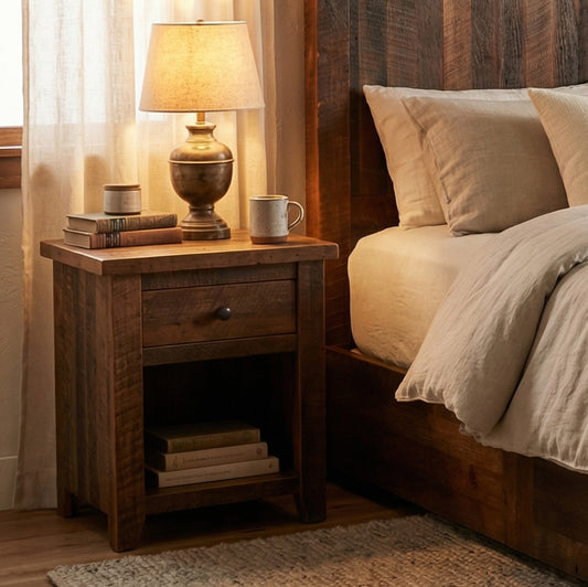 Barnwood One Drawer Nightstand with Open Shelf