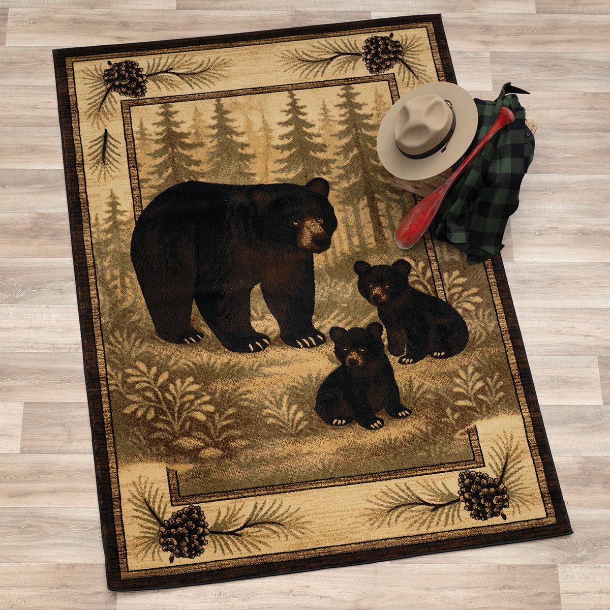 Black Bear Family Rug - 2 x 3