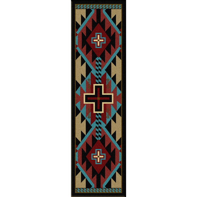 Rustic Cross Blue Southwestern Rug - 2 x 8