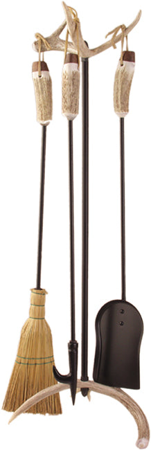 Antler Fireplace Tools w/Broom (Authentic Antlers)