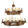 Small Stag Head Two Tier Chandelier - Faux Leather Shades