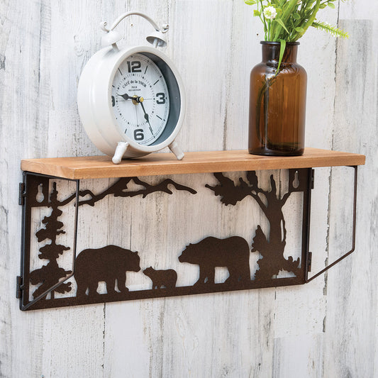 Bear Family Metal Art & Wood Shelf