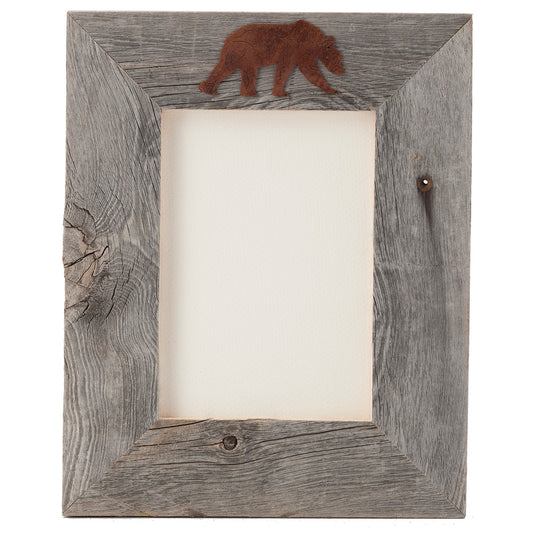Aged Barnwood & Rust Bear 4 x 6 Frame