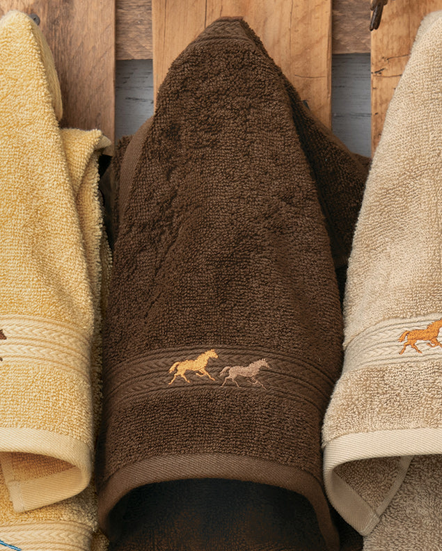 Running Horses Chocolate Embroidered Wash Cloth