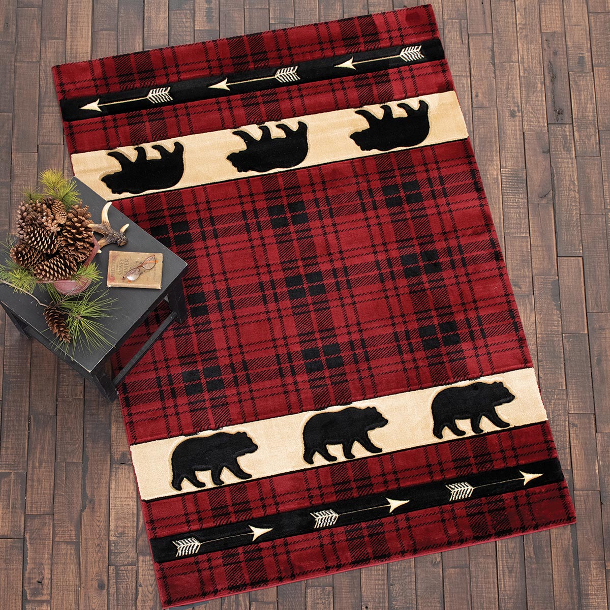 Bears & Arrows Red Plaid Rug - 5 x 8