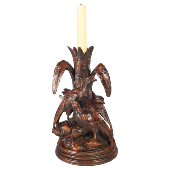Black Forest Three Pheasant Candleholder - Burlwood