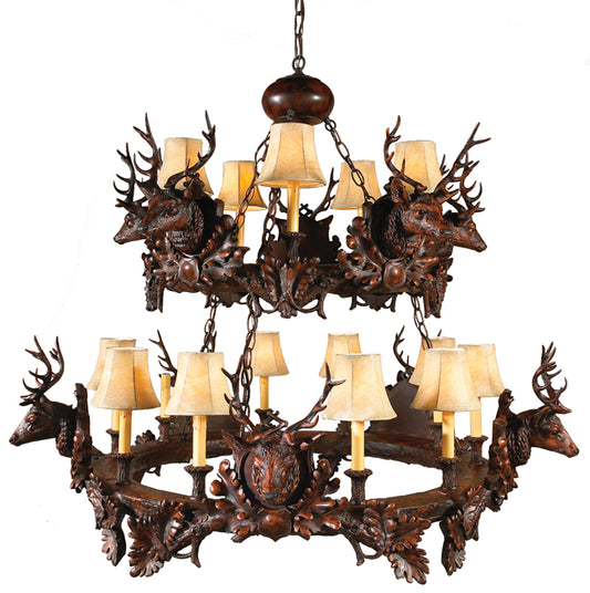 Black Forest Stag Head Two Tier Chandelier