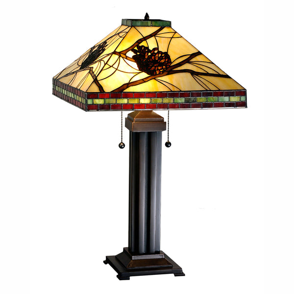 Burgundy Pinecones Square Table Lamp