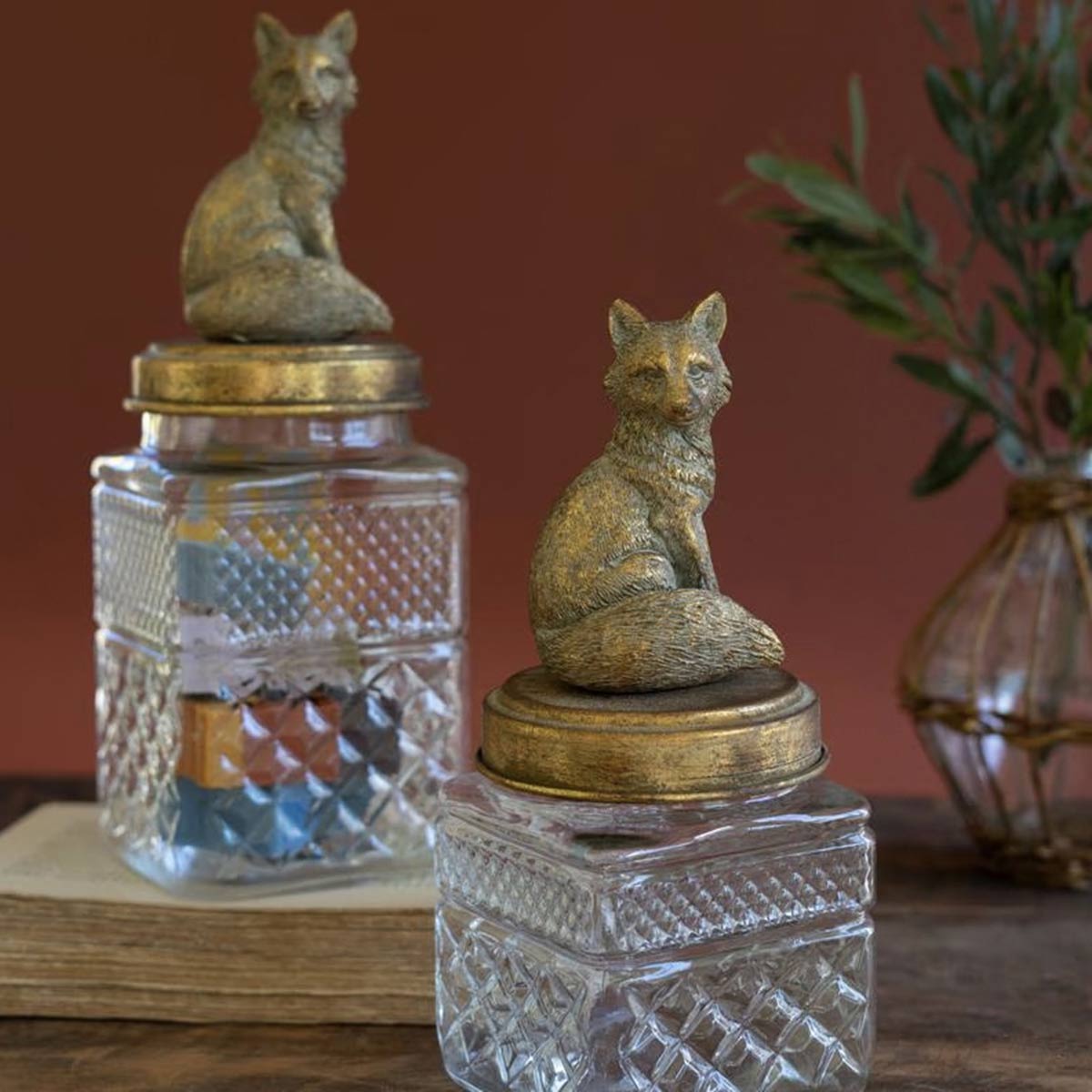 Metal & Glass Fox Canisters - Set of 2