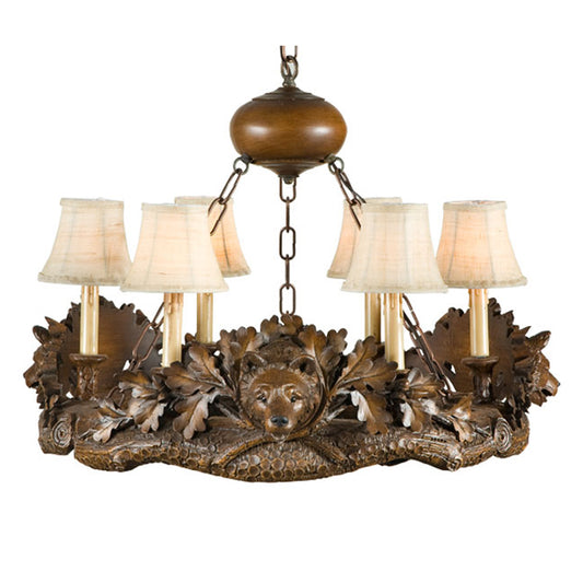 Black Forest Small Bear Head Chandelier - Linen Shades