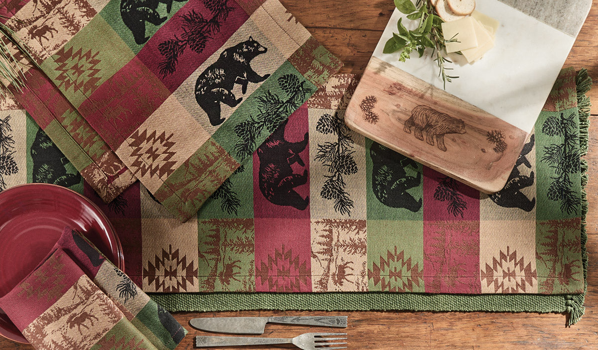 Pinecone Bear & Moose Table Runner - 54 Inch